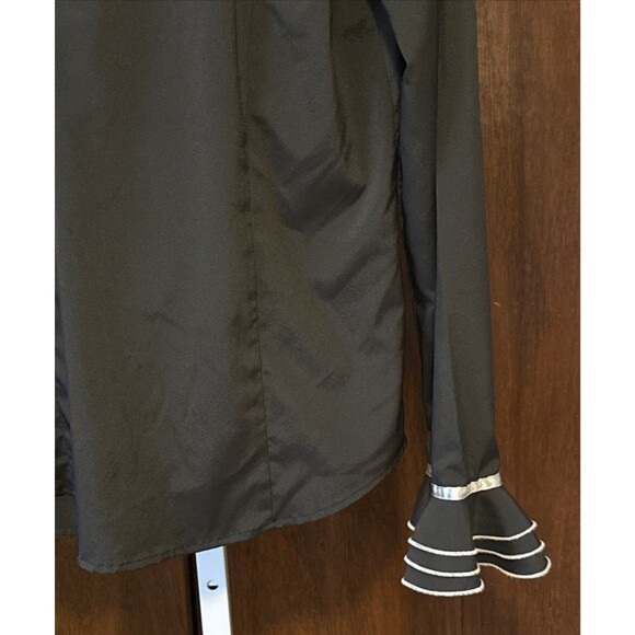 Ruffled Promelia Top Black W/White Trim Ruffled Sleeves Semi Fitted Sz M - Picture 8 of 10